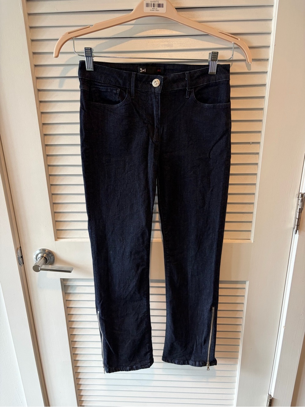 3x1 Dark Indigo Midway Gusset Bootcut Crop Jeans with Zipper Hem